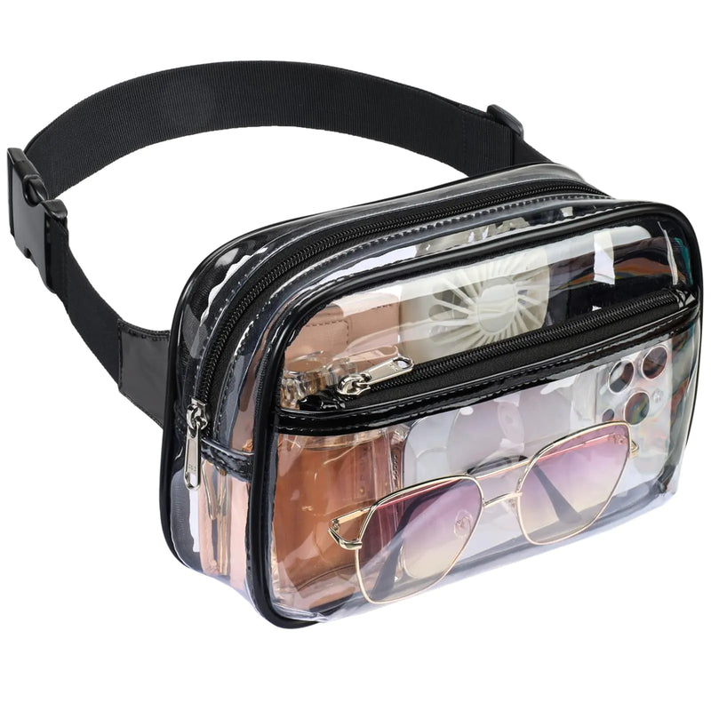 Stadium Clear Belt Bag - Adjustable Transparent Waist Pack - Black