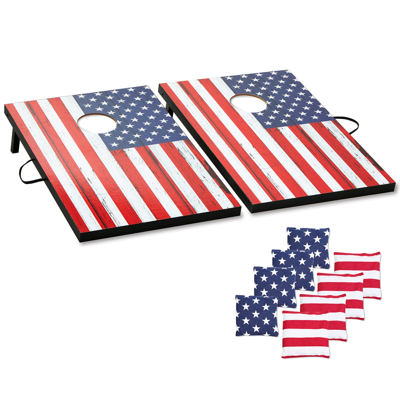 Flag-Themed Cornhole Game Kit - Includes Bags & Handle