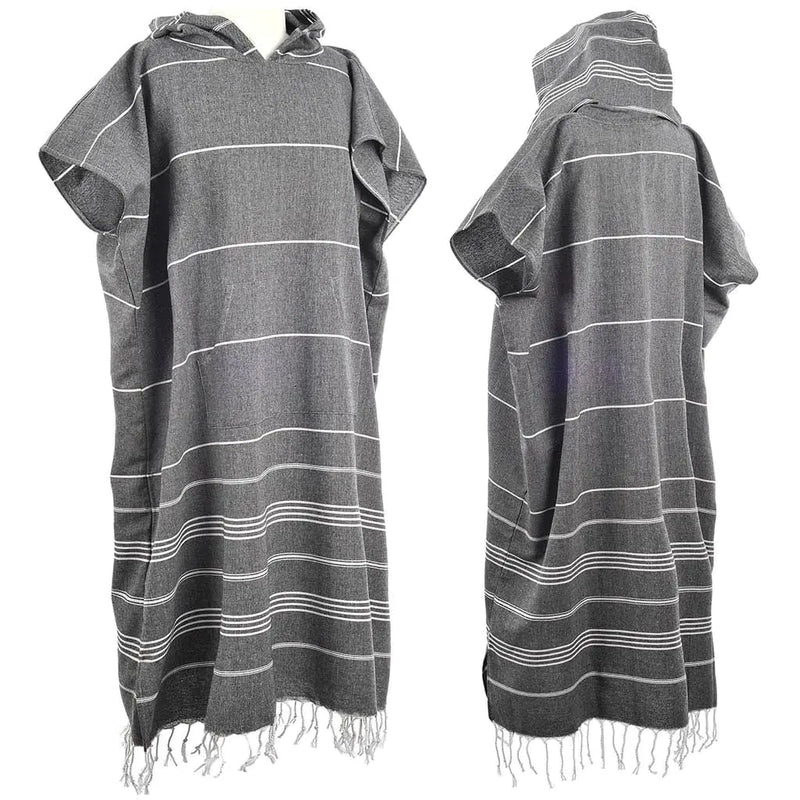 Turkish Cotton Hooded Poncho Towel for Adults - Gray M
