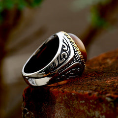 Beier Stainless Steel Tiger Eye Stone Ring - Fashionable Design