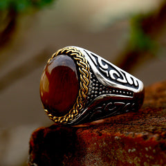 Beier Stainless Steel Tiger Eye Stone Ring - Fashionable Design